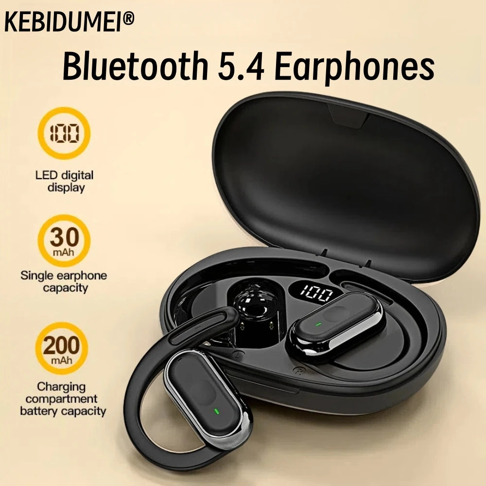 KEBIDUMEI wireless Bluetooth earphones with LED display charging case in black, 2 earbuds