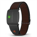 COOSPO HW9 armband heart rate monitor with black strap and red patterned band
