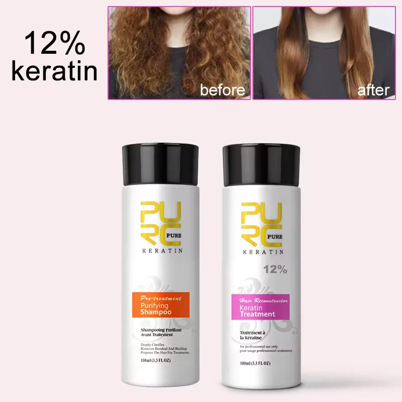 PURC Keratin set with 12% keratin purifying shampoo and 12% keratin treatment bottles