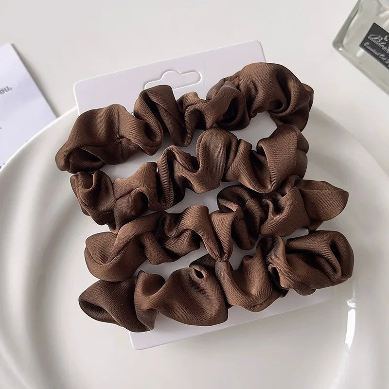 Multi Pack Elegant Satin Pleated Scrunchies - Solid Color Hair Ties for Women