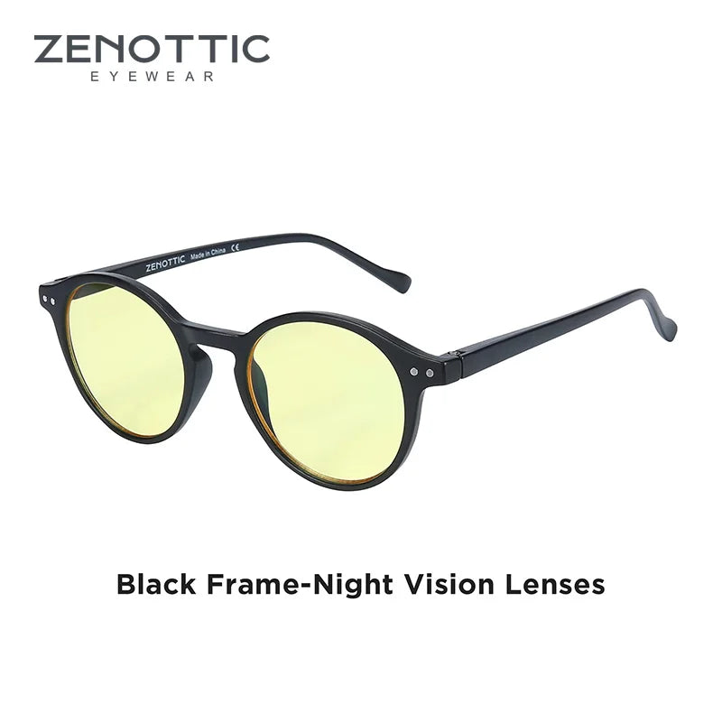 Retro small round sunglasses, yellow night-vision lenses, black frame