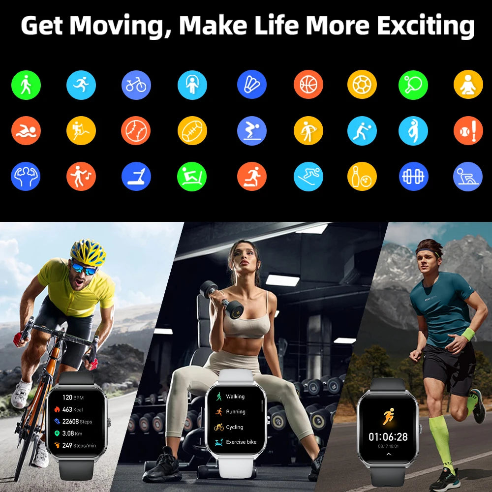 Ultra-thin smart watch worn during exercise with activity icons on the display