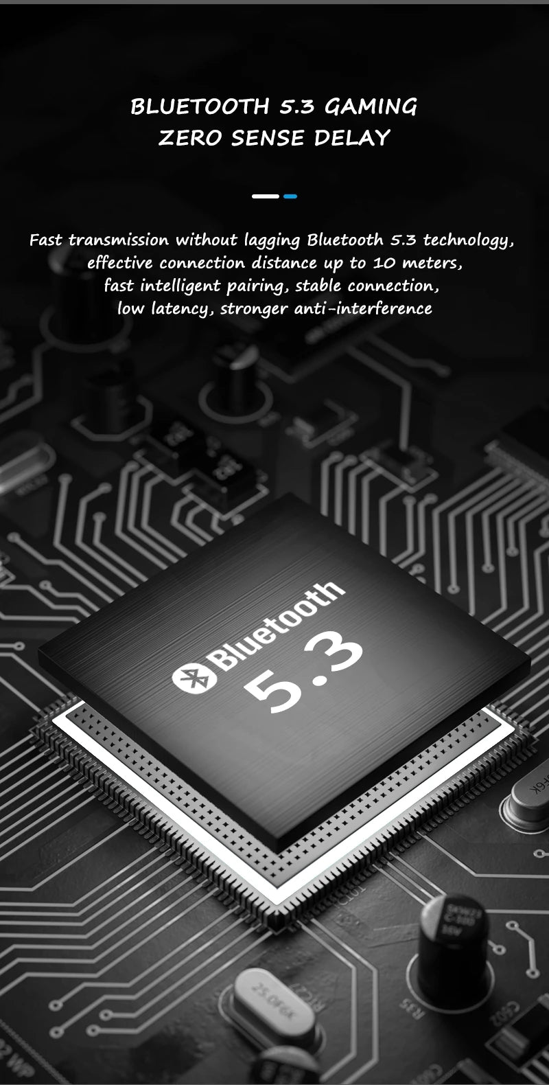 Bluetooth 5.3 gaming headset module with dual connector port detail
