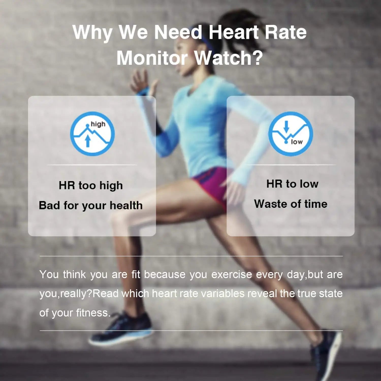 Heart rate monitor infographic showing HR too high vs HR to low effects