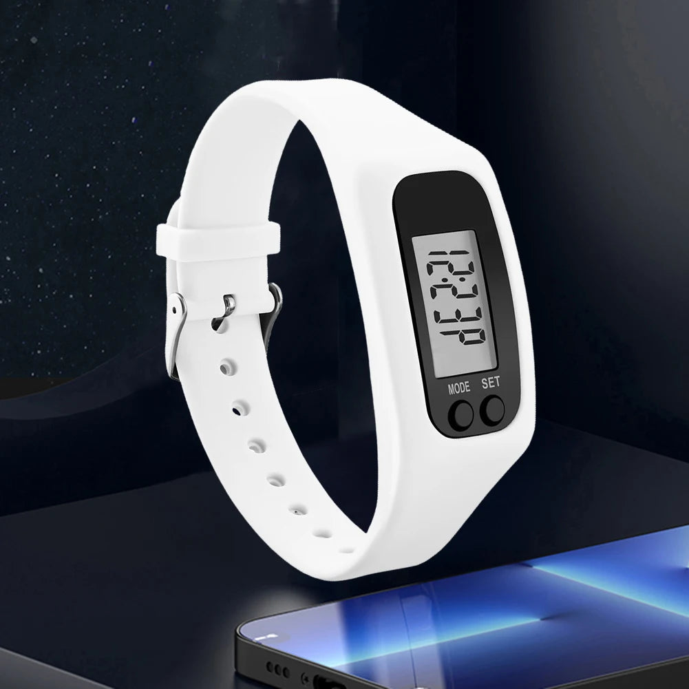 LED Pedometer Bracelet - Step Counter Watch with Calorie Tracker & 12/24H Display