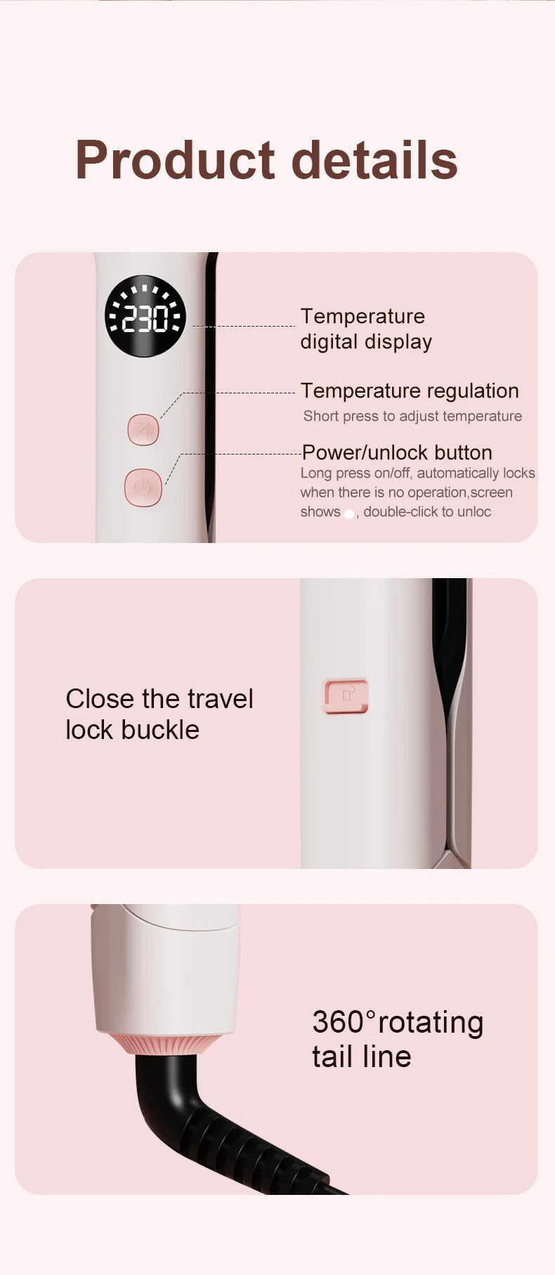 Professional Hair Straightener - Coated Wide Plates with 60W Fast Heating & PTC Technology