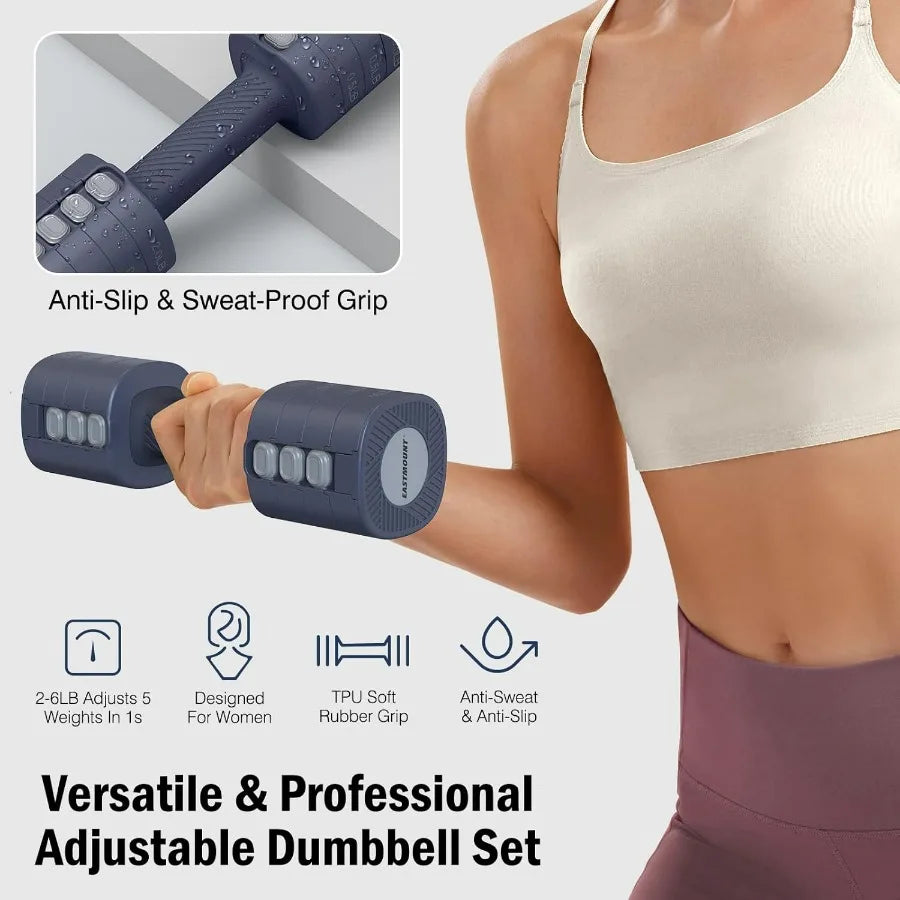 8-in-1 Adjustable Dumbbell Set for Women - 2lb to 6lb Hand Weights (12lb Pair)