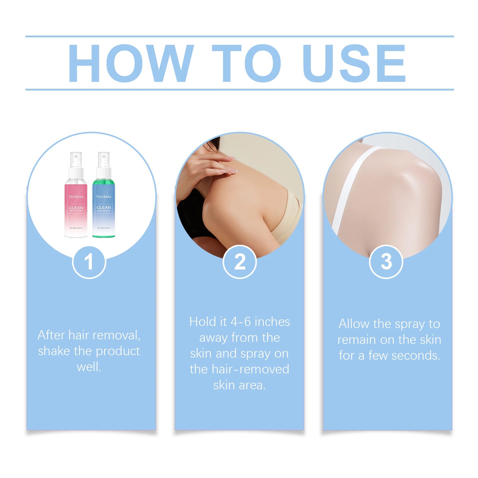 How to use diagram for OceAura post-wax spray with hands and leg area