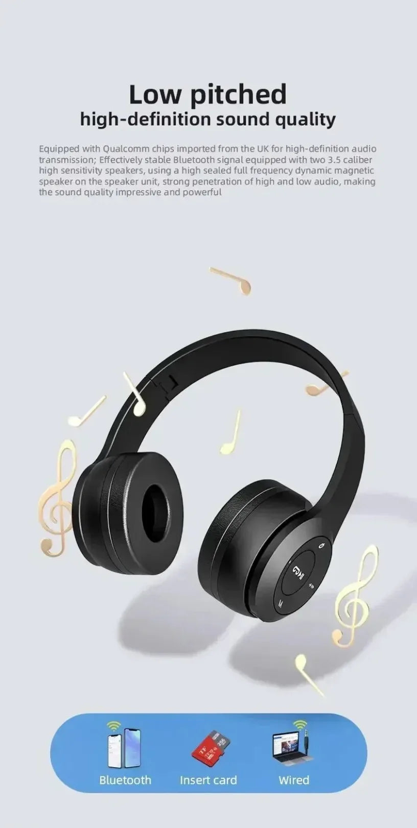 P47 Wireless Bluetooth Headphones - Foldable Over-Ear with 6H Talk Time & Volume Control