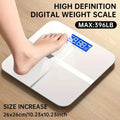 Cedar & Moore digital bathroom scale with blue LED display on glass surface; white, max 396 lb