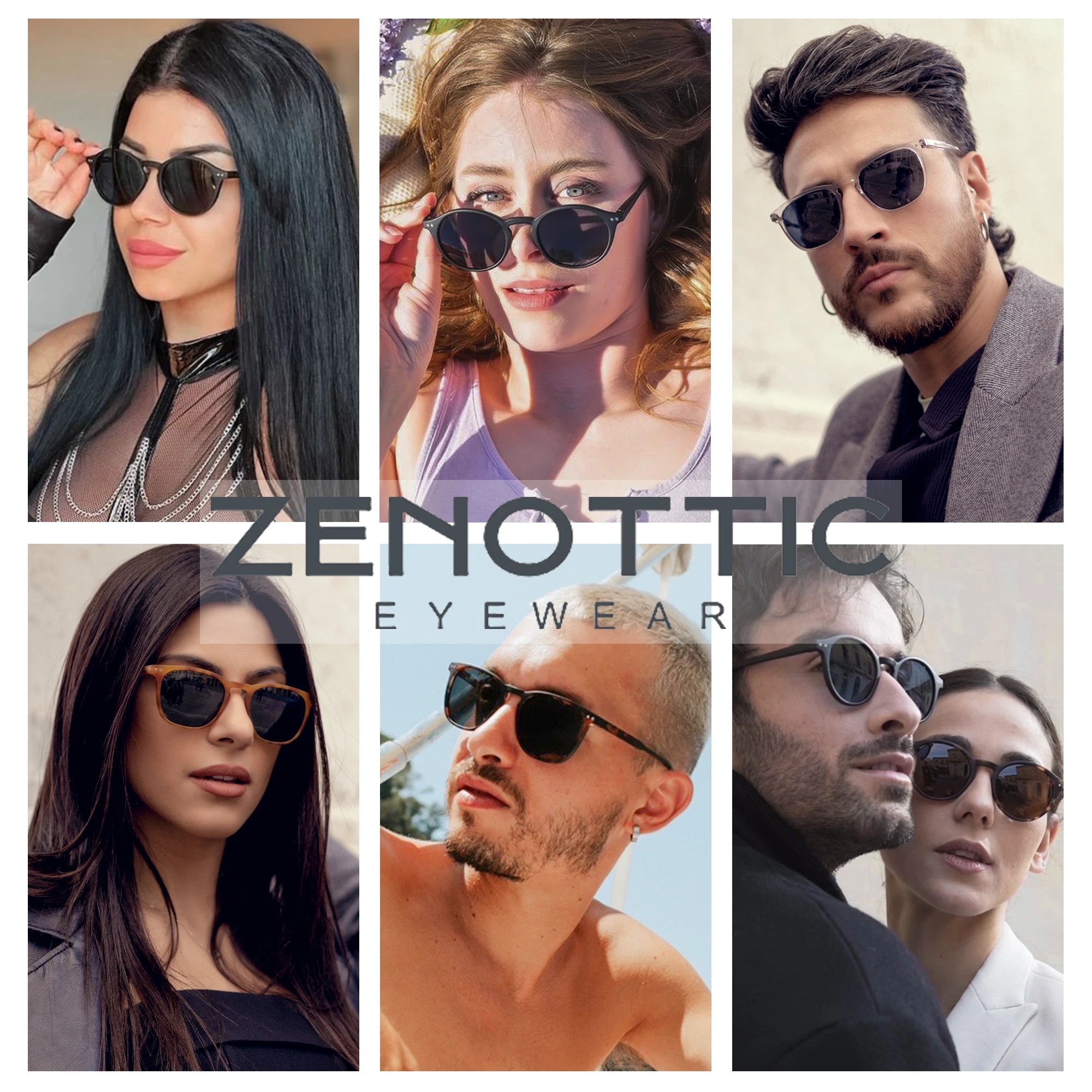 Round black sunglasses with dark lenses on models