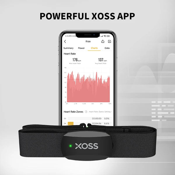 XOSS X2 Bluetooth ANT+ heart rate monitor chest strap, black with XOSS logo