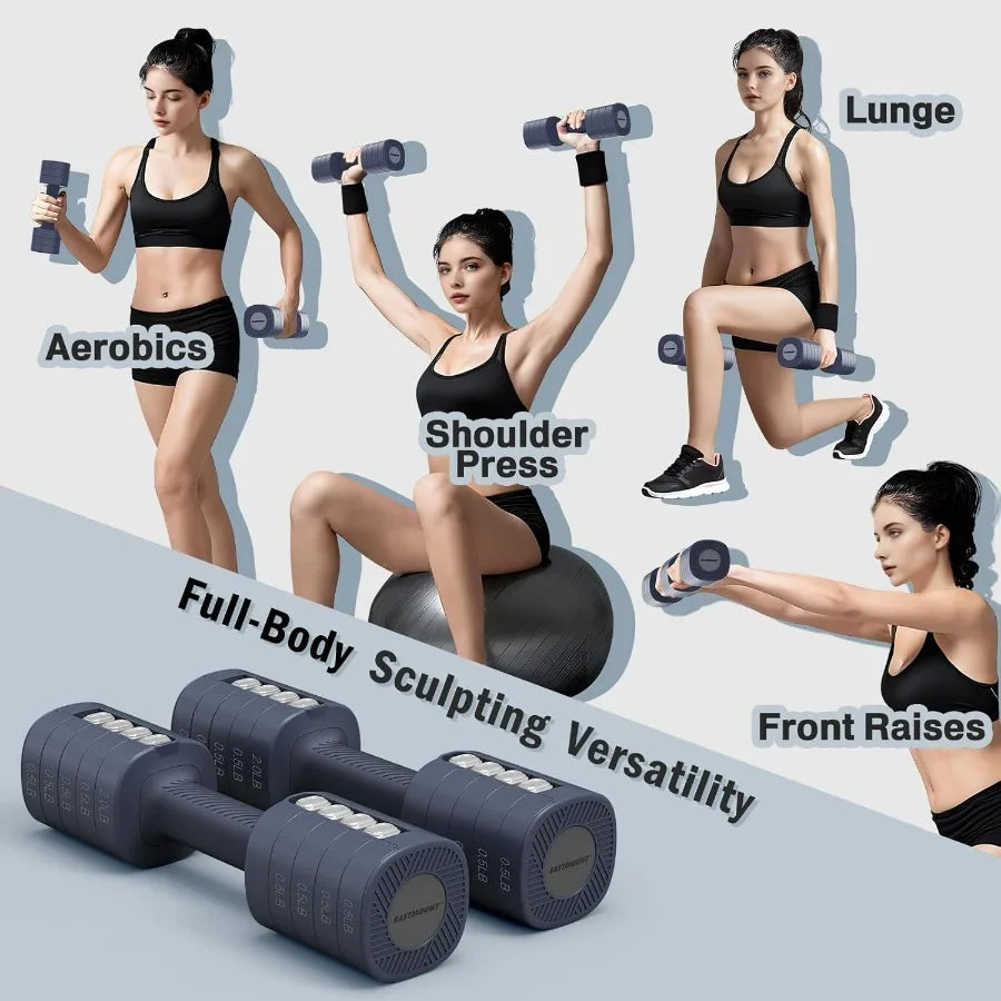 8-in-1 Adjustable Dumbbell Set for Women - 2lb to 6lb Hand Weights (12lb Pair)