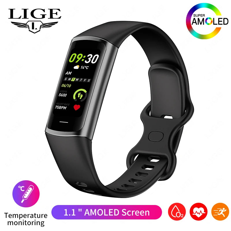 LIGE Fashion Smartwatch Temperature Blood Heart Oxygen Monitoring Bracelet