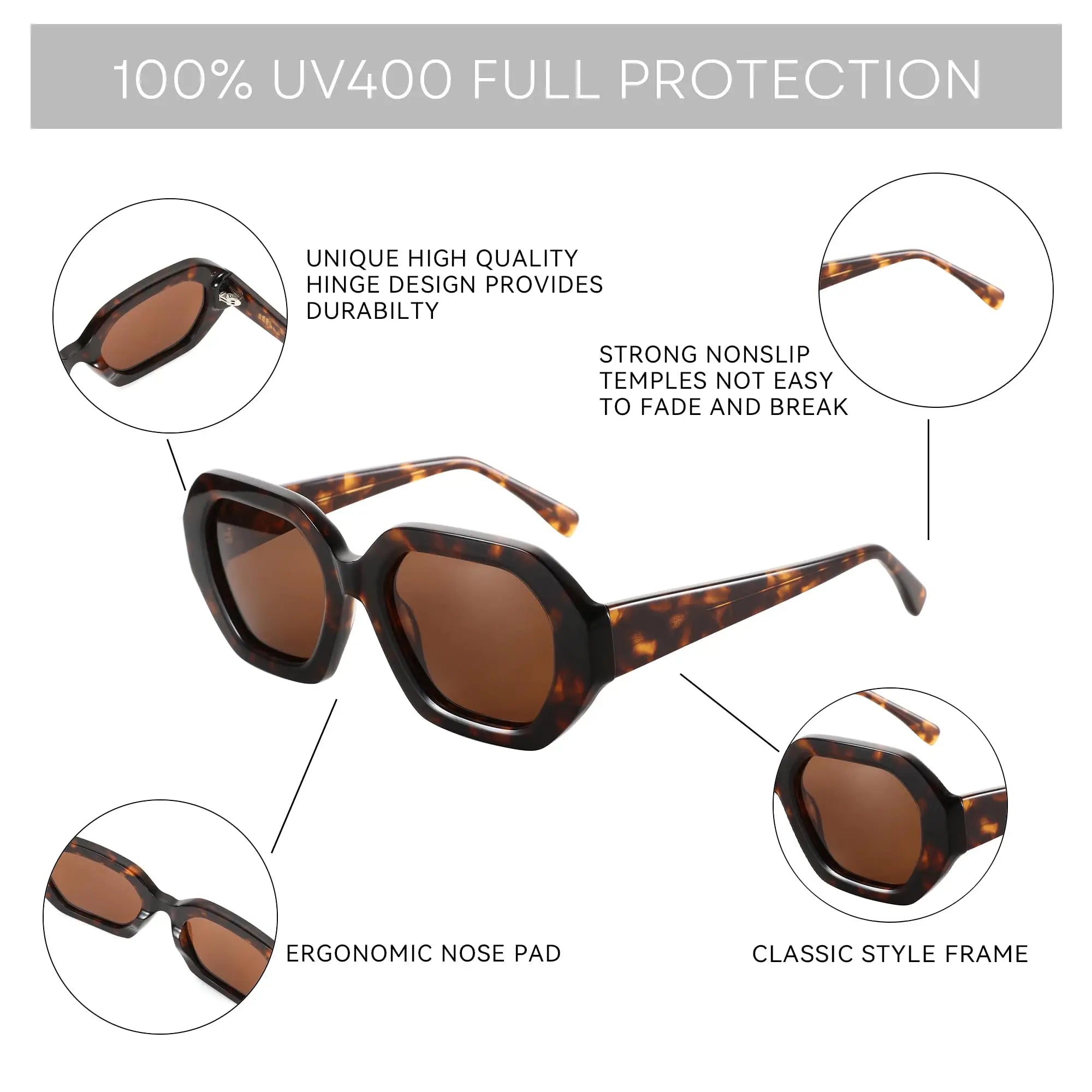 ZENOTTIC Retro Designer Hexagon Sunglasses