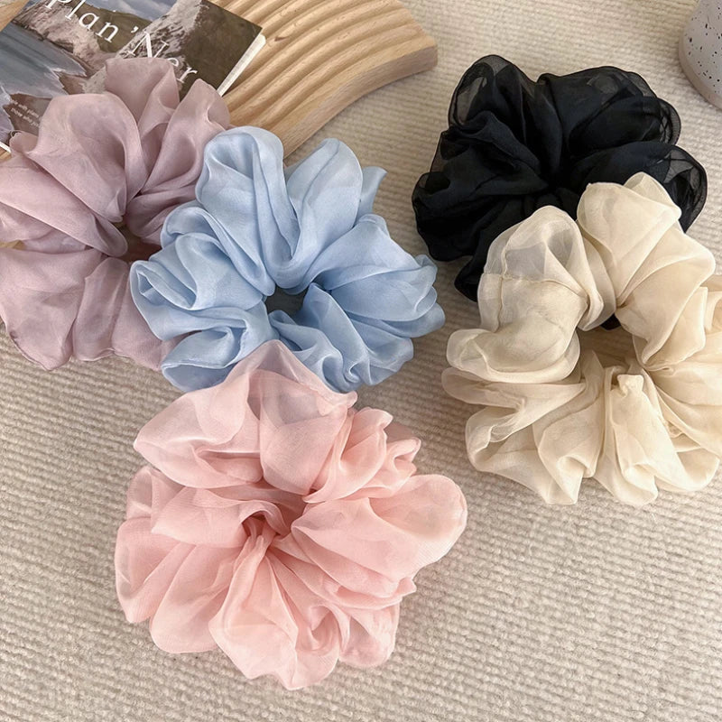 Soft Chiffon Pastel Hair Scrunchies - Romantic Ruffle Design Organza Hair Ties for Women