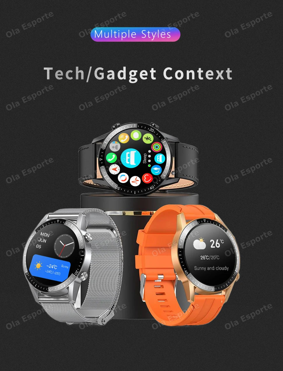 Ola Esporte smart watches, 3-piece set with 1.5-inch HD round display, Bluetooth calling & GPS tracking, Cedar & Moore