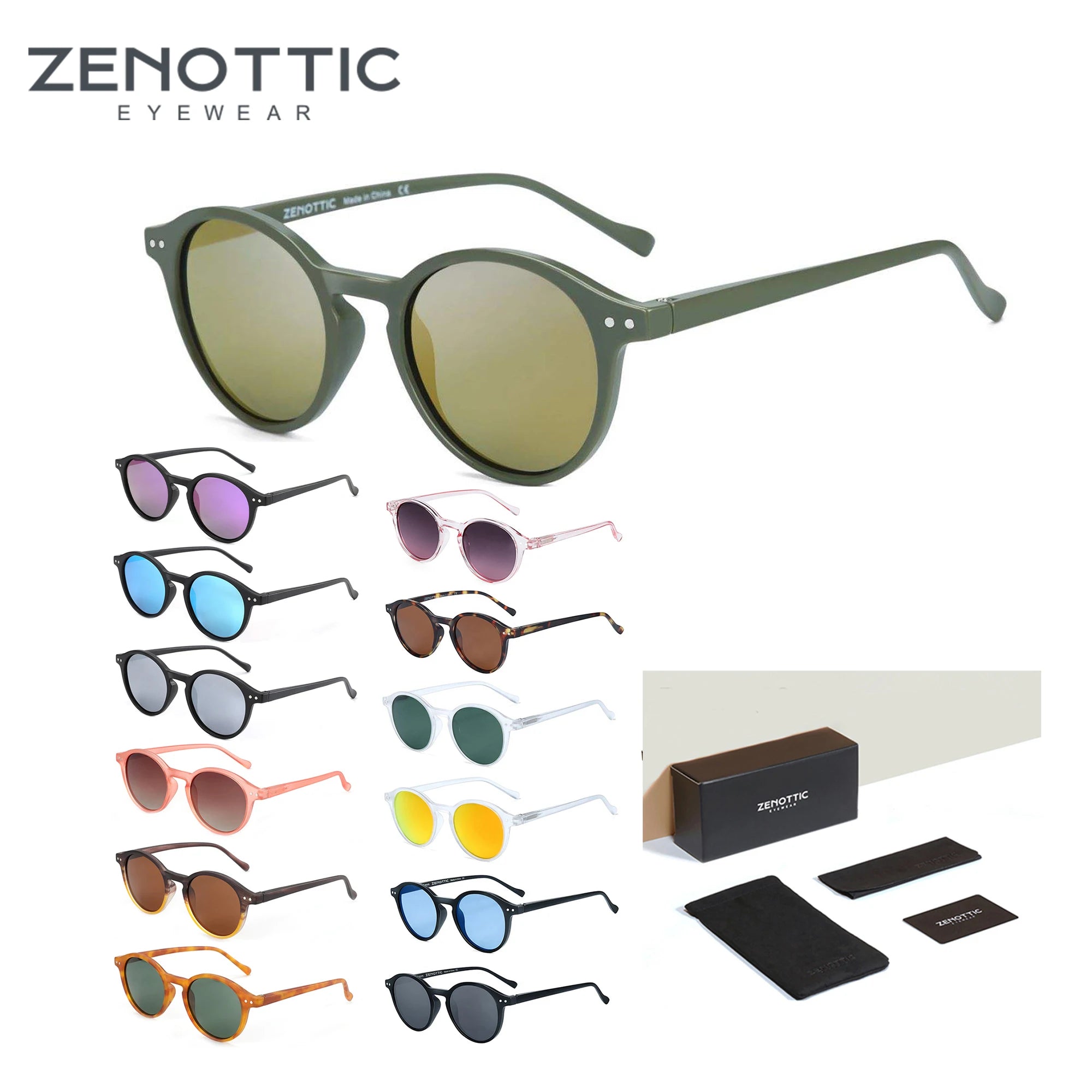 Set of retro small round sunglasses with mixed frame colors and tinted lenses