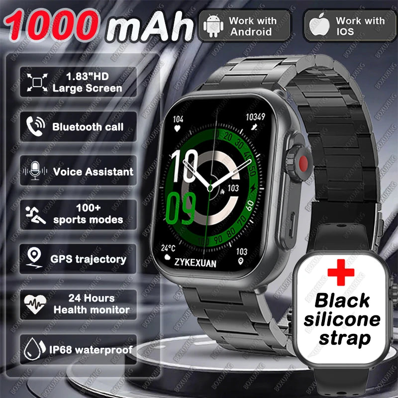 Smart watch Cedar & Moore, 1.96 inch AMOLED display with Bluetooth calling and health monitoring, black silicone strap