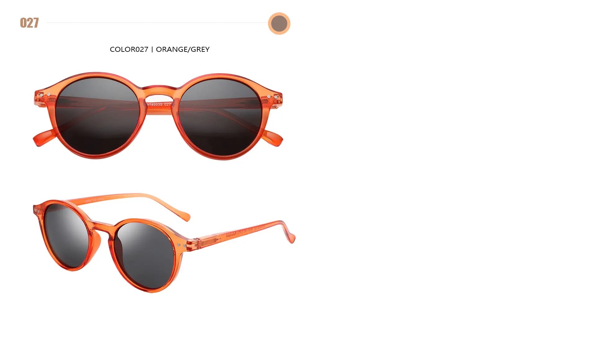 Retro polarized sunglasses, small round orange frame with dark lenses