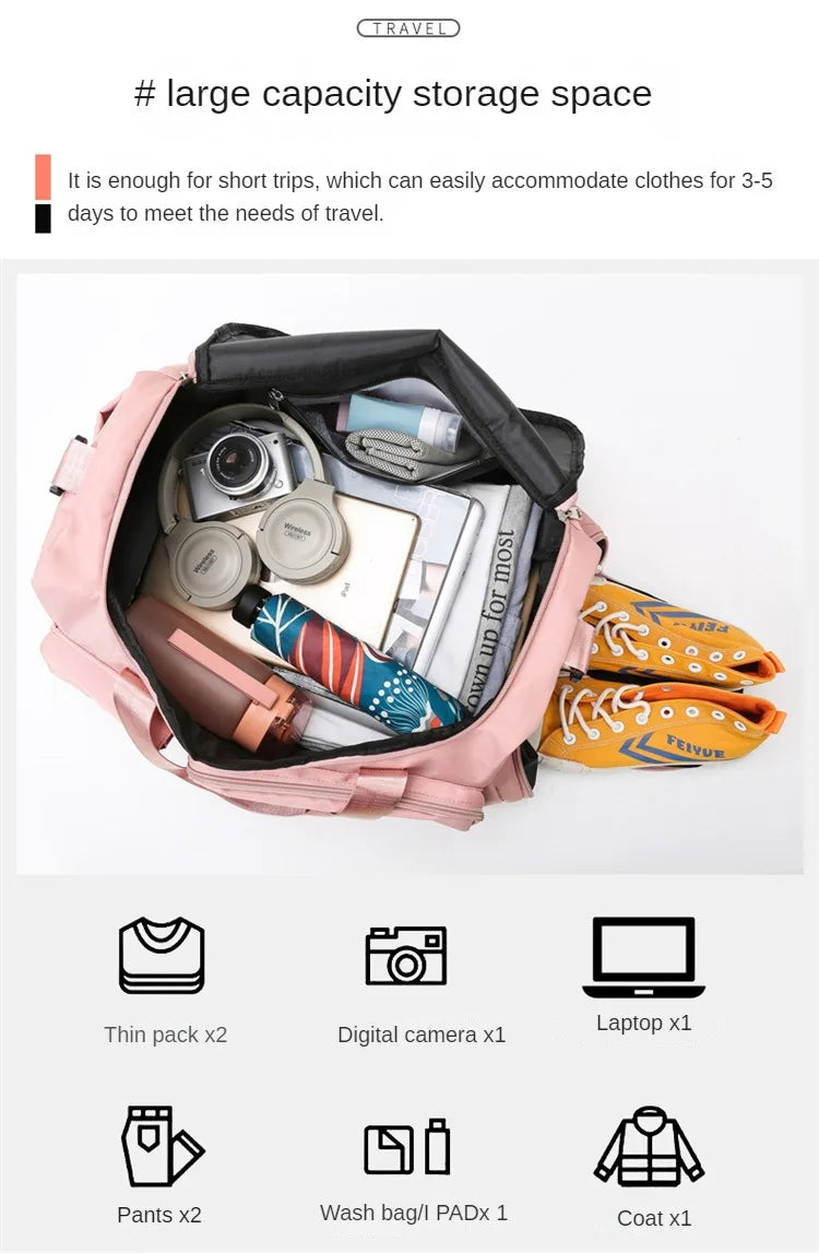Large Capacity Gym/Overnight Duffle Bag with Shoe Compartment