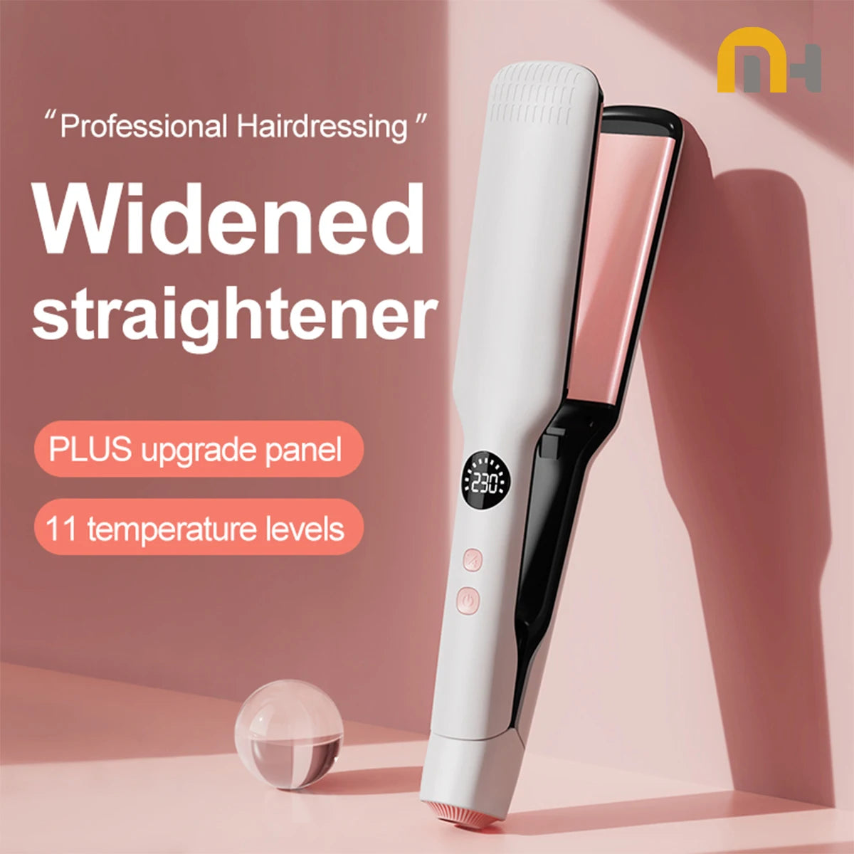 Professional Hair Straightener - Coated Wide Plates with 60W Fast Heating & PTC Technology