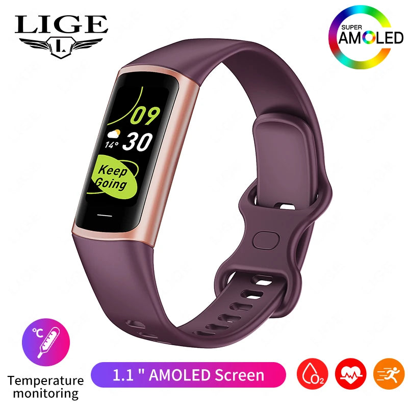 LIGE Fashion Smartwatch Temperature Blood Heart Oxygen Monitoring Bracelet