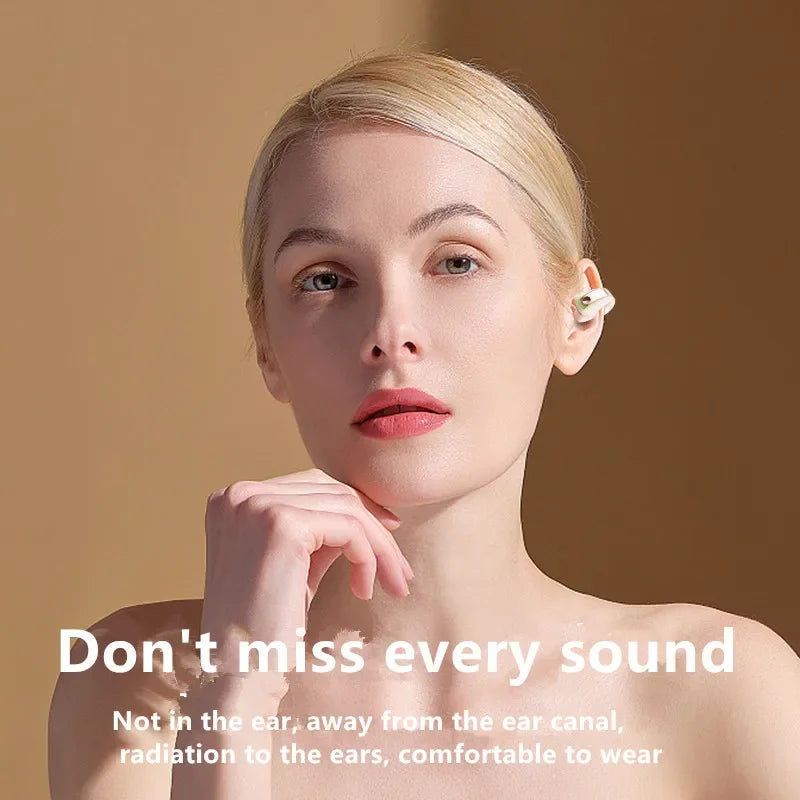 Clip-On Wireless Earphone - Bluetooth 5.3 Open-Ear Design with Noise Cancelling & Mic