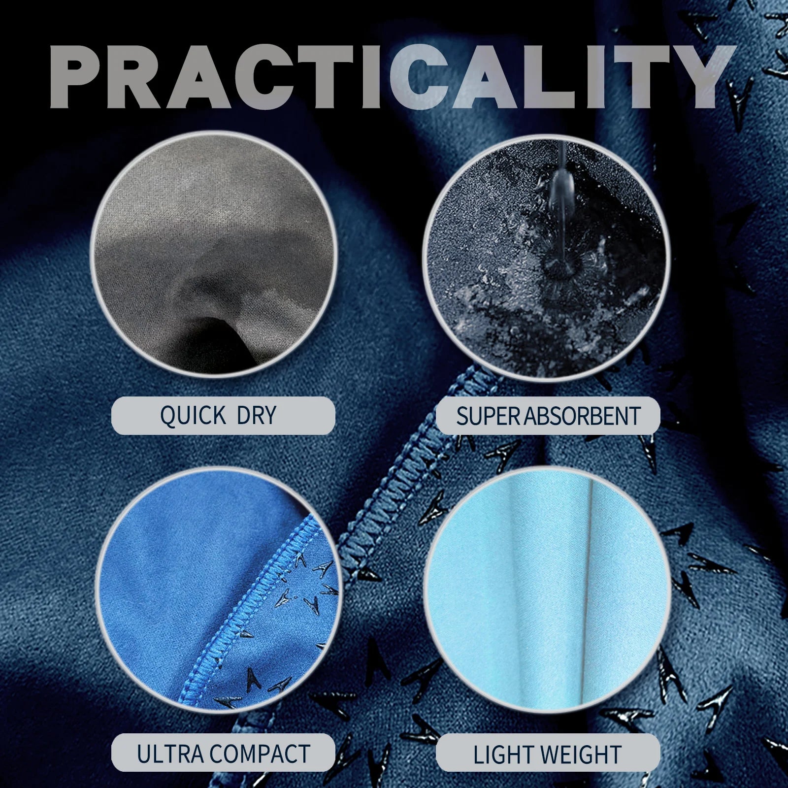 Premium Non-Slip Yoga Towel by Cedar & Moore, blue microfiber 183x61cm with silicone grip and carry bag.