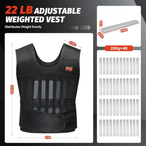 44 lbs Adjustable Weighted Vest Set - 5-Piece Training Kit with Steel Plates