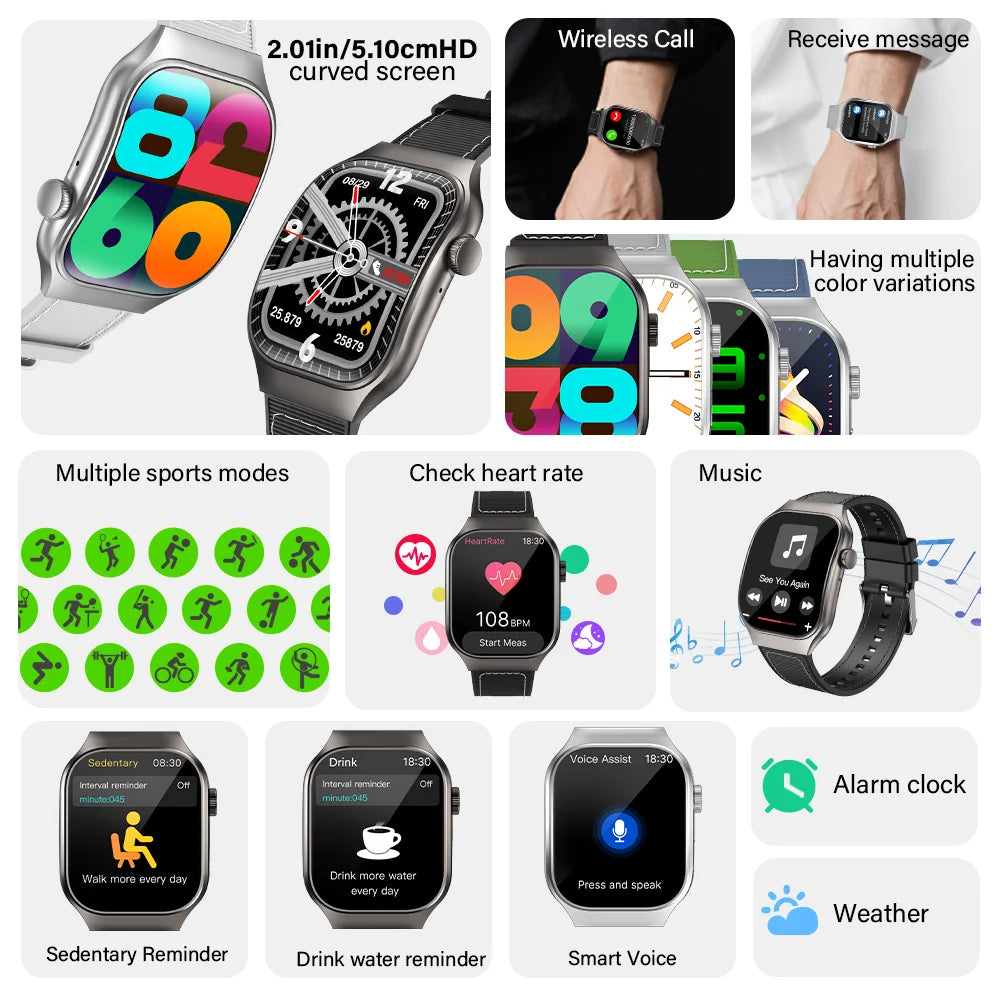 LAXASFIT H7 Smart Watch by Cedar & Moore, 2.01in curved AMOLED screen with Bluetooth calling