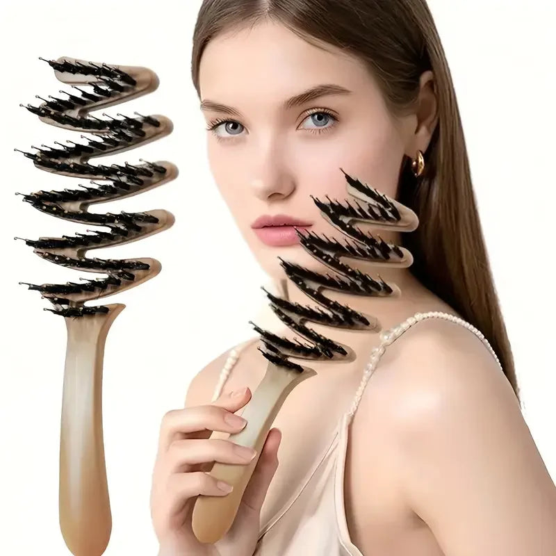 Long Handle Bristle Brush - Anti-Static Volumizing Hair Brush for All Hair Types