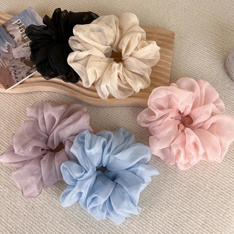 Soft Chiffon Pastel Hair Scrunchies - Romantic Ruffle Design Organza Hair Ties for Women