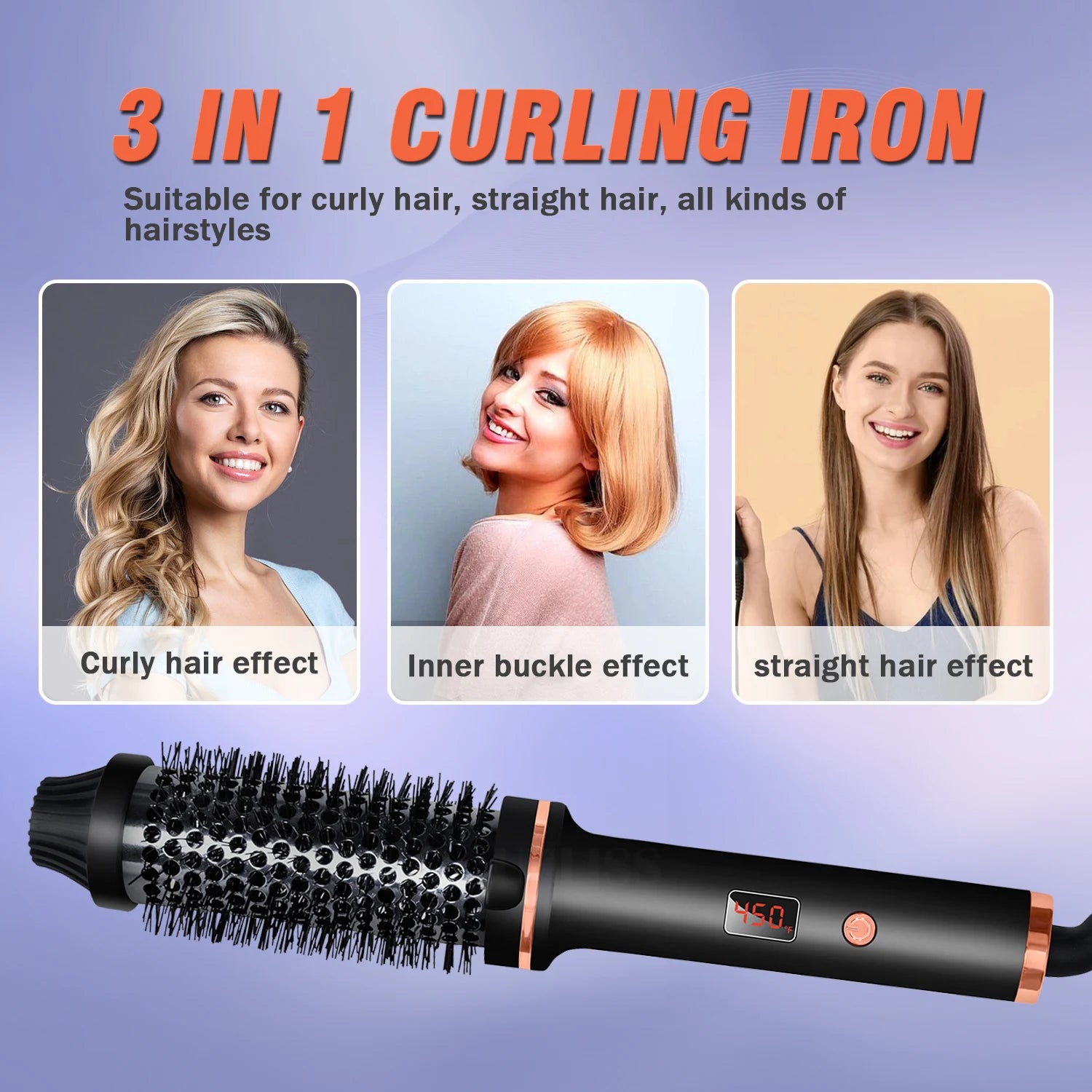 Hair Curling Brush - Ceramic Ionic Hot Brush with Anti-Scald Technology & Fast Heating
