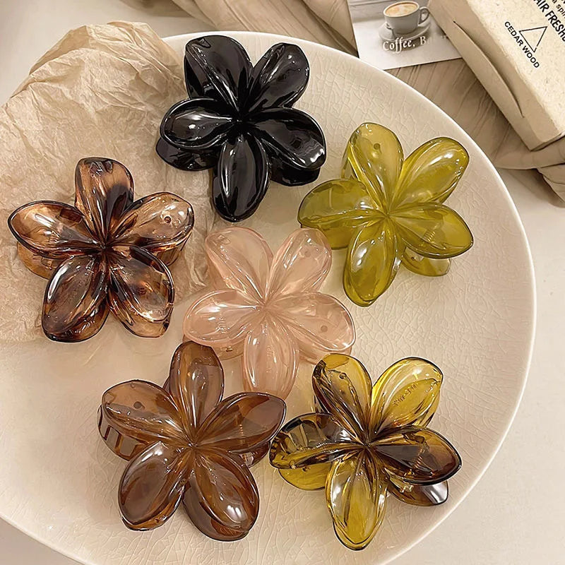 Epoxy Flower Hair Claw Clips - Leopard Print Hawaiian Gradient Barrettes for Women & Girls
