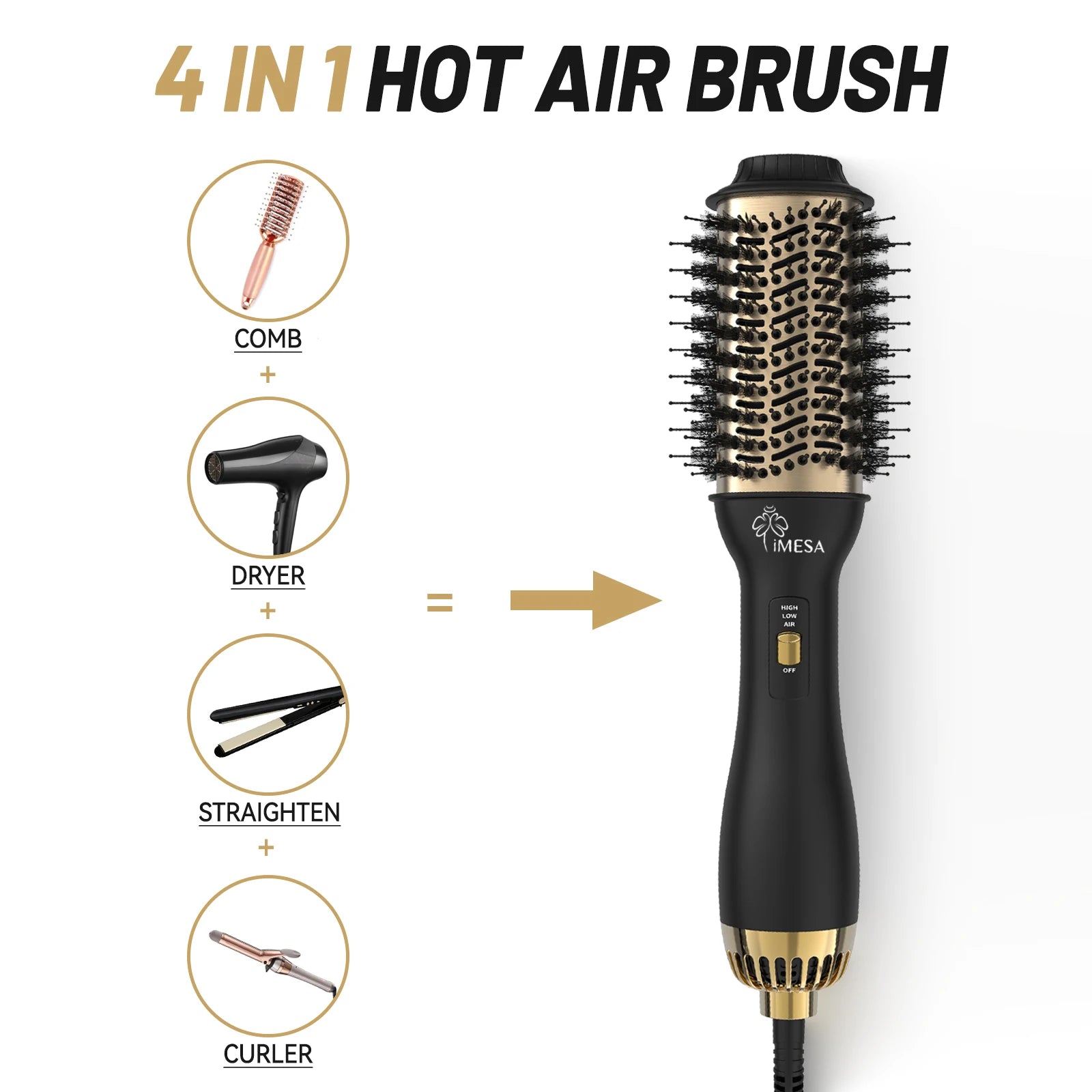 Multifunction Hot Air Brush - One Step Hair Dryer Brush for Curling, Straightening & Styling