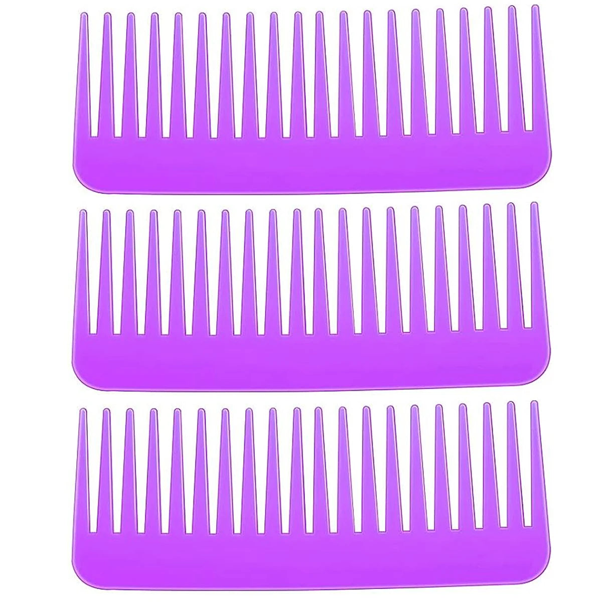 3-piece wide-tooth detangling comb set by Cedar & Moore, purple, no-handle design.