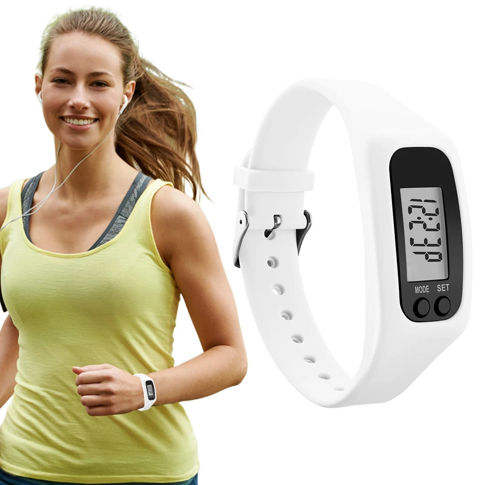 LED Pedometer Bracelet - Step Counter Watch with Calorie Tracker & 12/24H Display