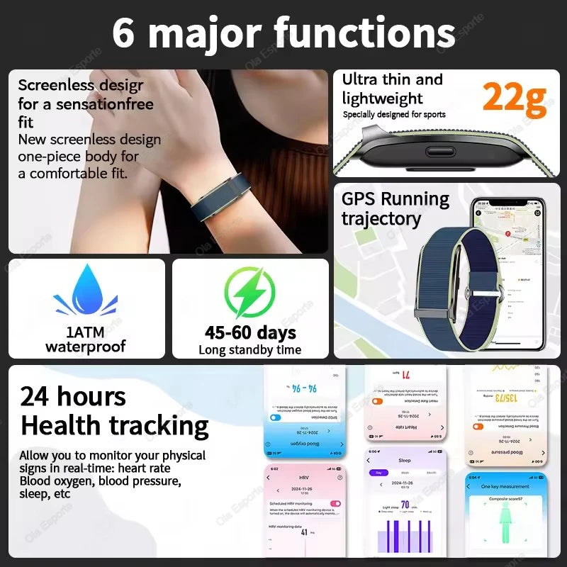 Smart fitness tracker bracelet with dark screen watch module and blue fabric strap