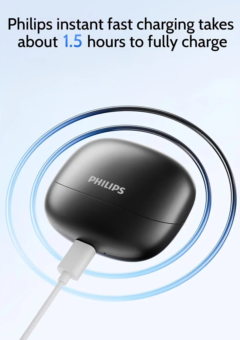 Black wireless earbuds charging case and white cable shown together