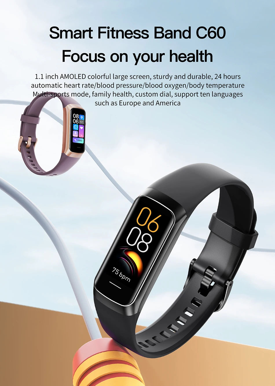 LIGE Amoled Heart Rate Blood Smartwatch Waterproof Sports Fitness Tracker