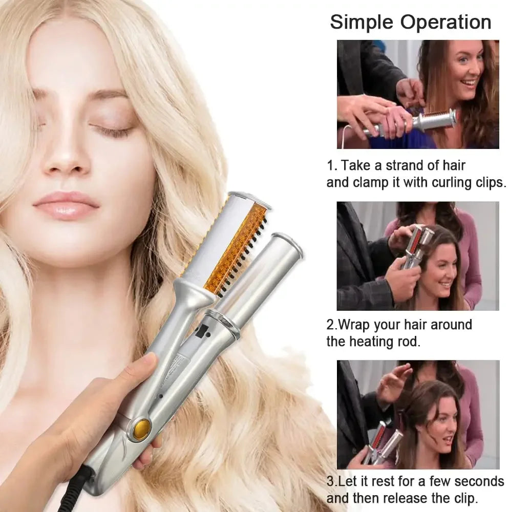 Professional 2-in-1 Rotating Hair Curler & Straightener - Electric Styling Brush for Curls & Sleek Styles
