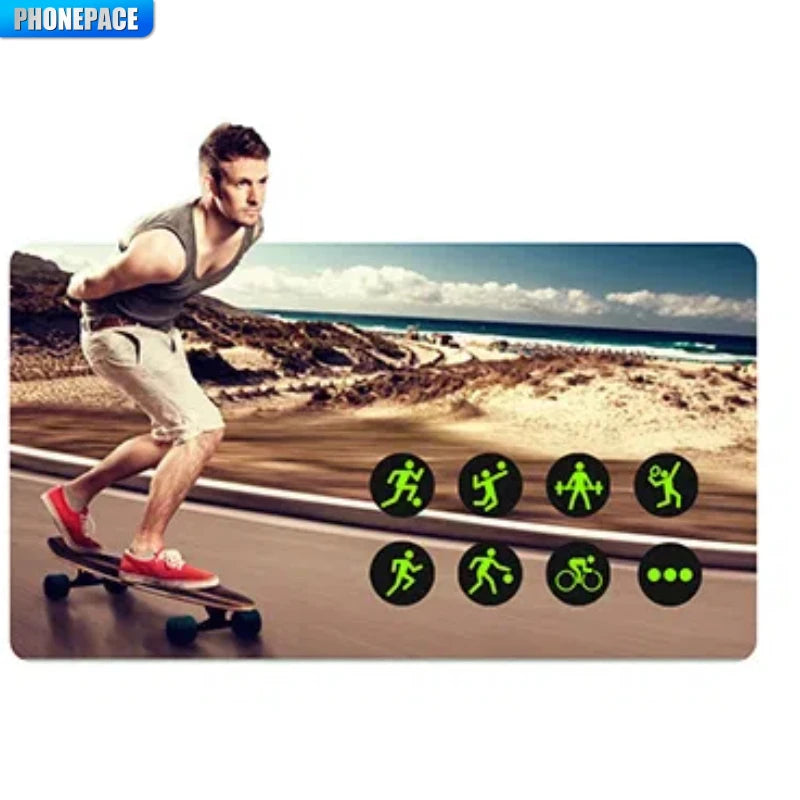 Fitness smartwatch display showing running and workout activity icons