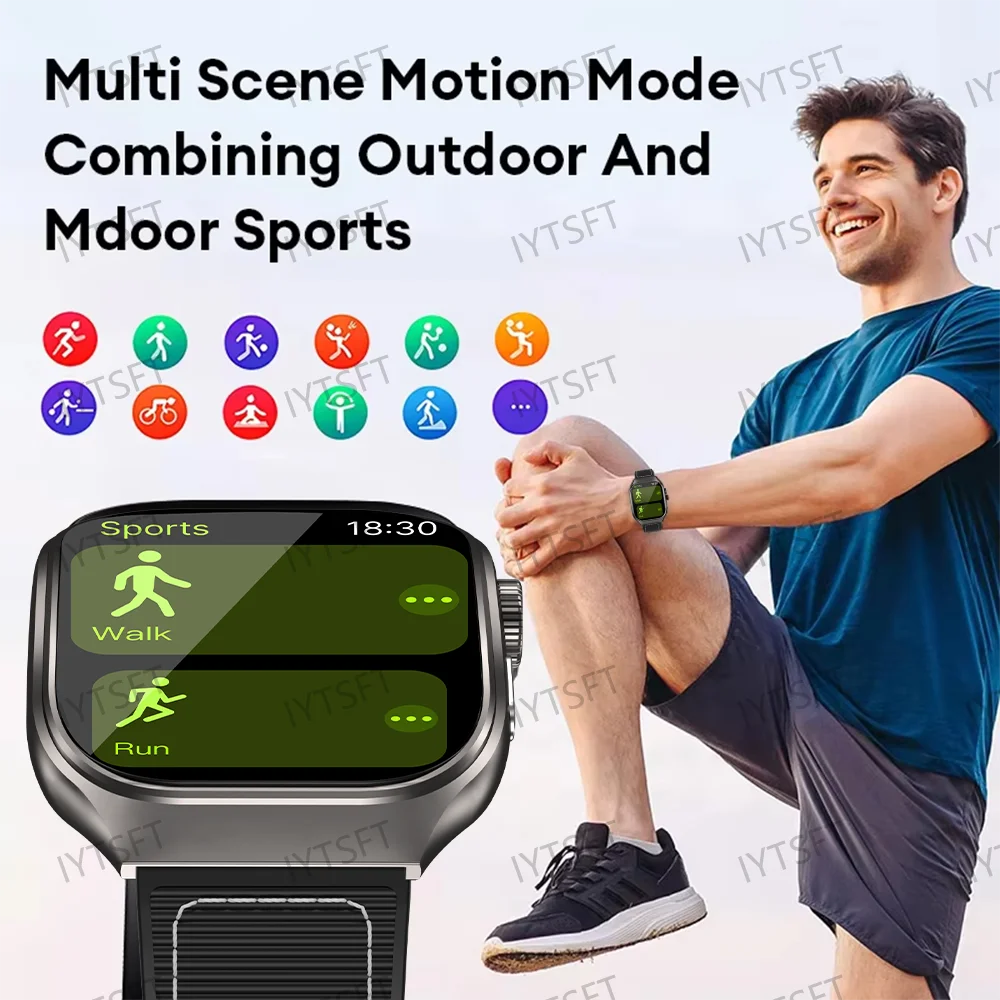 LAXASFIT H7 smart watch Cedar & Moore with 2.01-inch curved AMOLED screen and black strap
