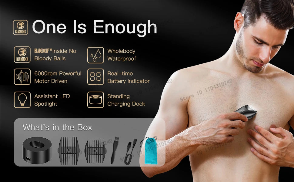 Men's Body Hair Trimmer - Electric Groin Trimmer for Sensitive Areas with Waterproof Safety Razor