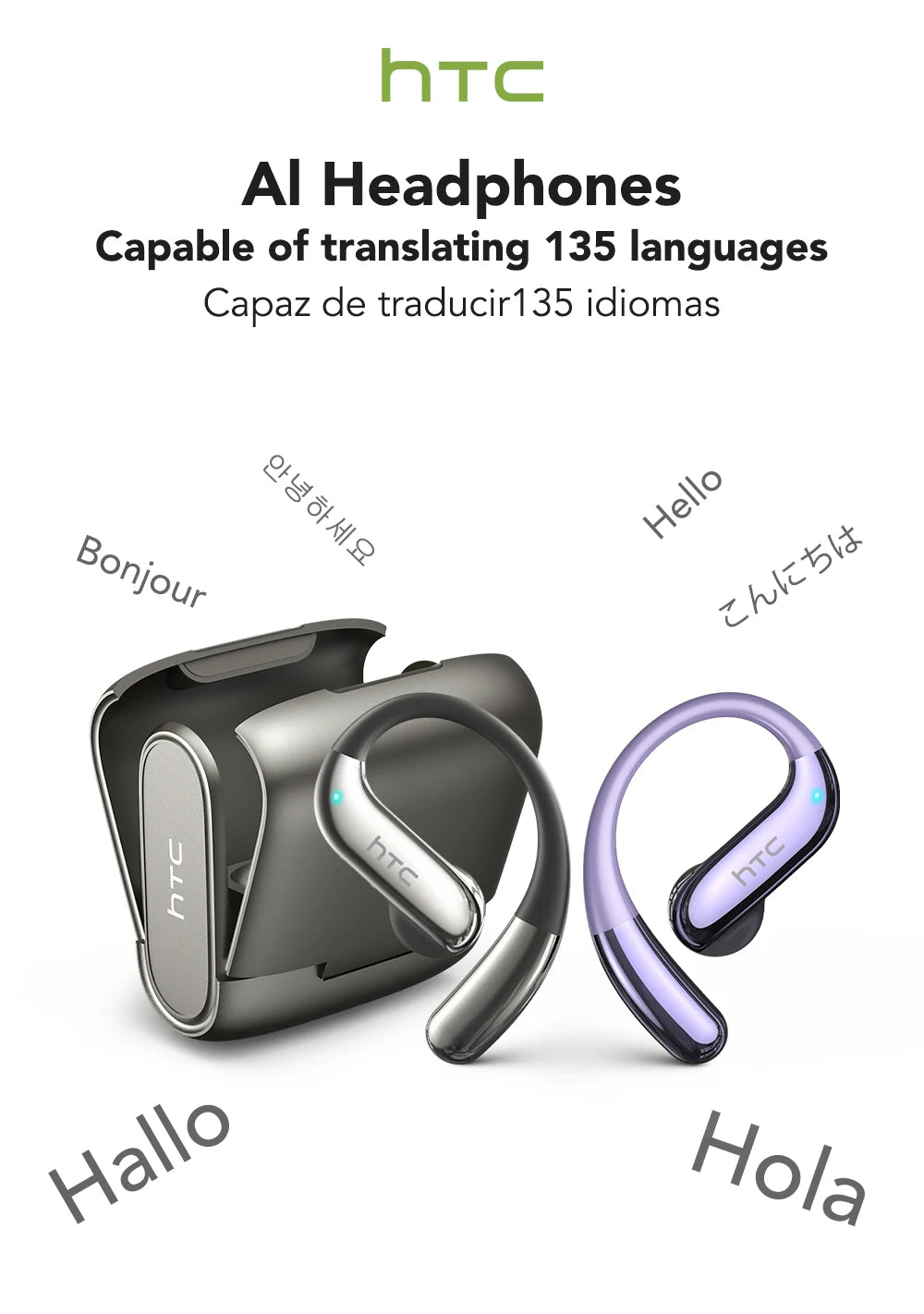 HTC NE23 OWS Open-Ear Headphones - Wireless with 6.0 Translation & Dual Noise Reduction