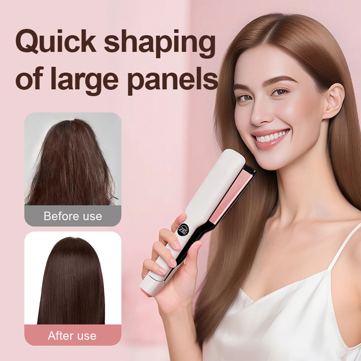 Professional Hair Straightener - Coated Wide Plates with 60W Fast Heating & PTC Technology