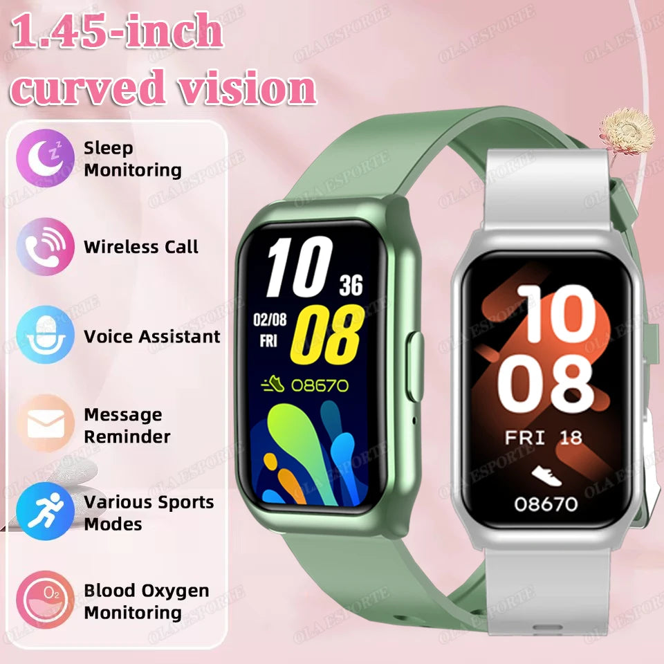 Curved Screen Smart Watch - Heart Rate Blood Oxygen Pressure Sleep Monitor Waterproof