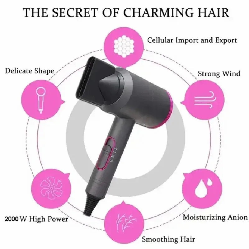2000W Professional Hair Dryer - Hot & Cold Air with Diffuser & Negative Ion Technology