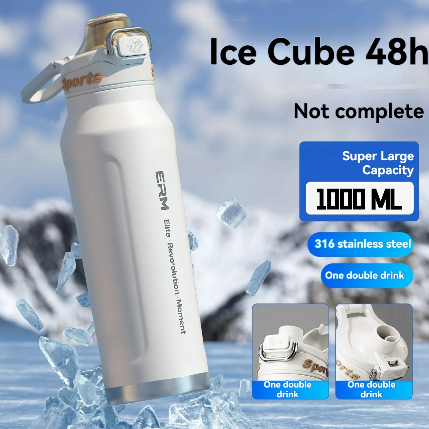 1L Stainless Steel Insulated Bottle - 6-Layer Vacuum Flask for Hiking, Cycling & Fitness